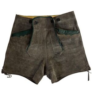 Vintage German Lederhosen Grey Suede Leather Shorts Tie Sides 25" Waist